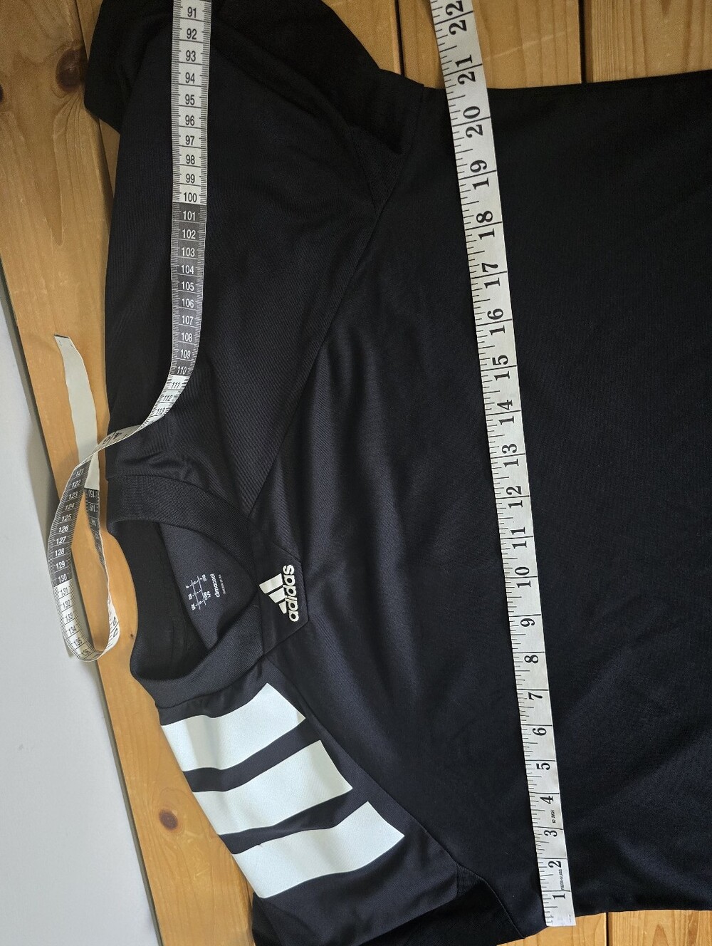 Adidas Men’s Black Short-Sleeve Athletic Tee with White Shoulder Stripes - Picture 7 of 9